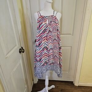 Trixxi Pink Blue Chevron Keyhole Sundress with Scalloped Hem